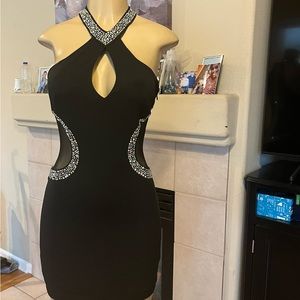 Rhinestone Halter Neck Mini Dress